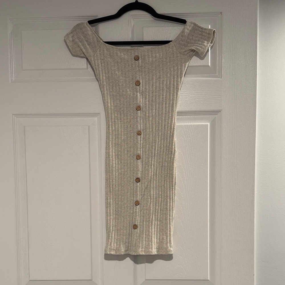 Windsor Natural Ribbed Off-Shoulder Button Knit Dress